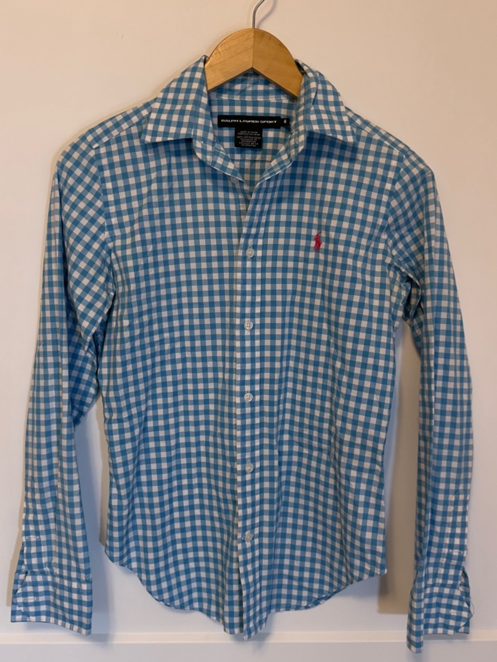 Ralph Lauren Sport Blue and White Gingham Button-Up Shirt Size 6